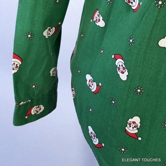 Vintage '90s Womens Christmas Button-Up Shirt Green Santa Print Slim Fit Size 8 - Picture 5 of 7